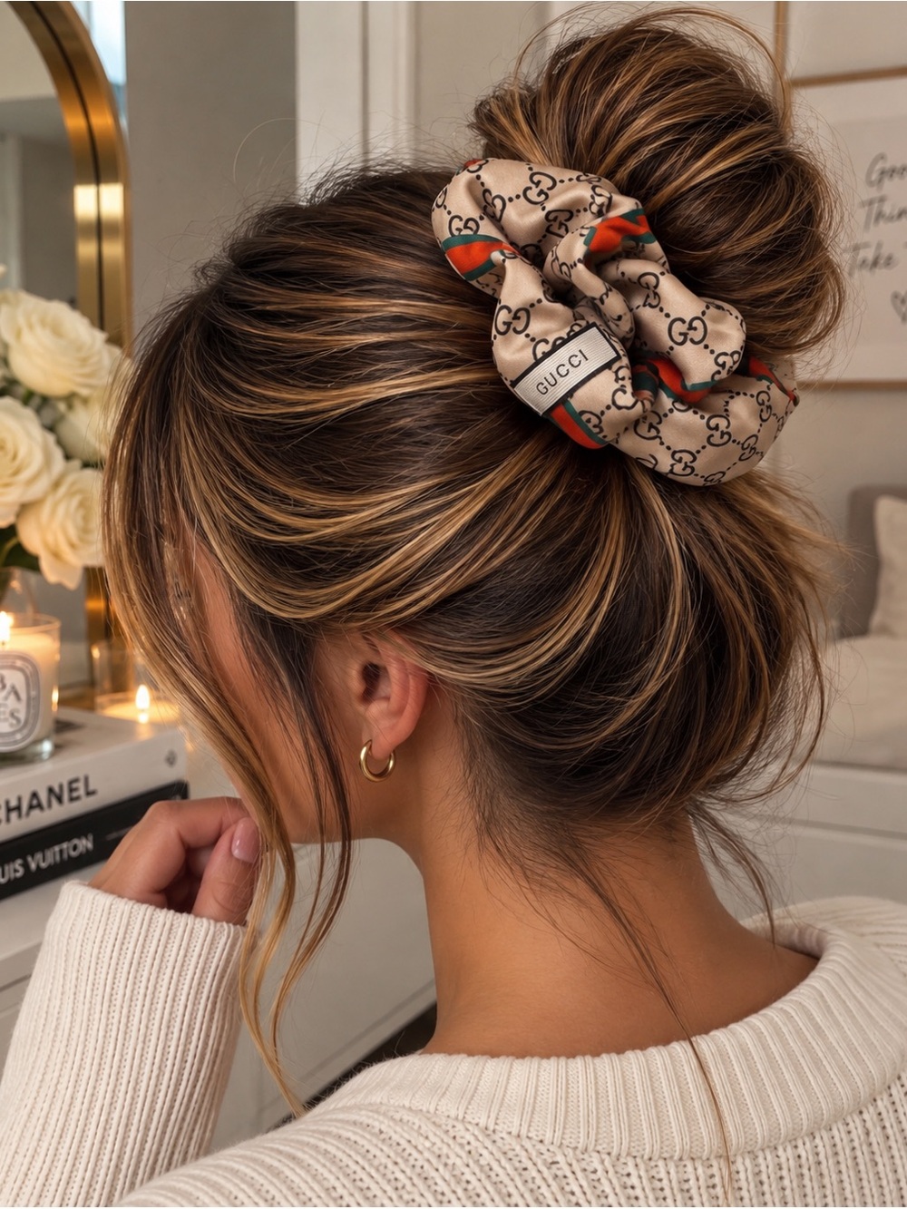 GG Style Tan Red & Green Scrunchie